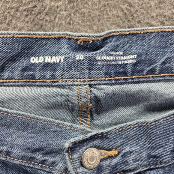 Old Navy Jeans Womens 20 Blue High Rise Slouchy Straight Distressed Raw Hem - Picture 5 of 11